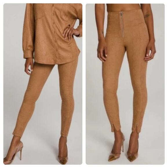 GOOD AMERICAN The Boss Pant Skinny Zips Cognac Snake - Picture 1 of 16
